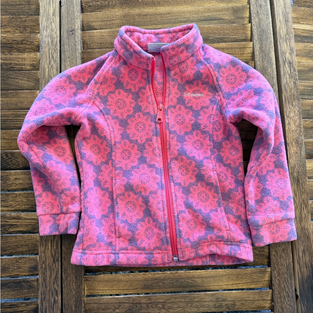 Columbia Kids Pink and Gray/Purple Patterned Fleece Zip-Up Jacket Size 4T